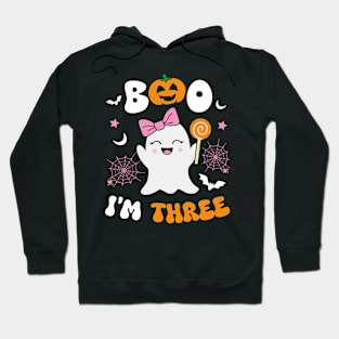 Boo I'm Two Ghost Three 3rd Birthday Groovy Halloween Girls Hoodie